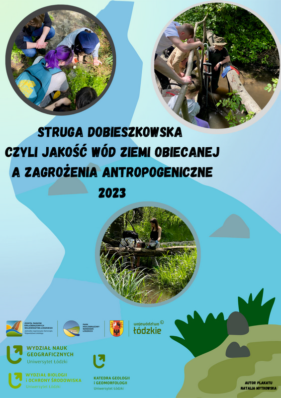 badania chemiczne i hydrobiologiczne Młynówki Strugi Dobieszkowskiej 2023 plakat na stonę